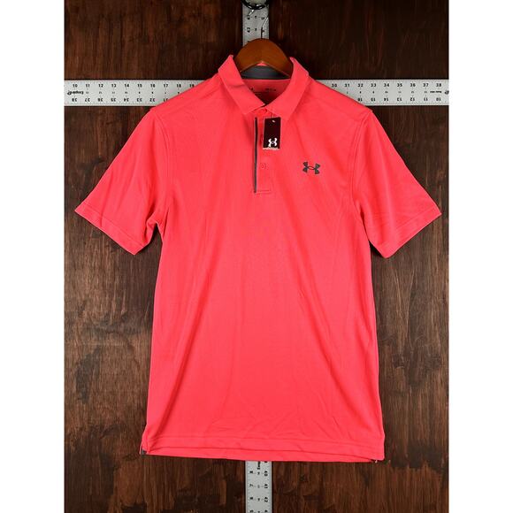 Under Armour Performance Golf Tech Polo Shirt Loose Fit Hyper Pink Men Small NEW - Picture 1 of 8